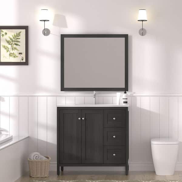 35 in. Freestanding Black Bath Vanity with White Cultured Marble Top Unassembled