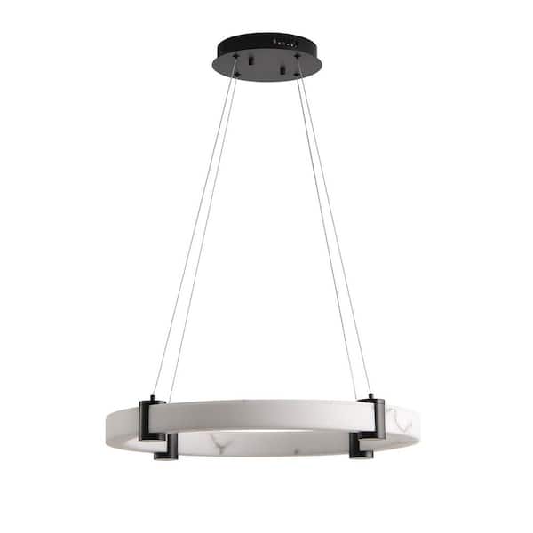 24 in. Round Modern LED Pendant Light with Adjustable Height and Imitation Marble Finish Resin Ring