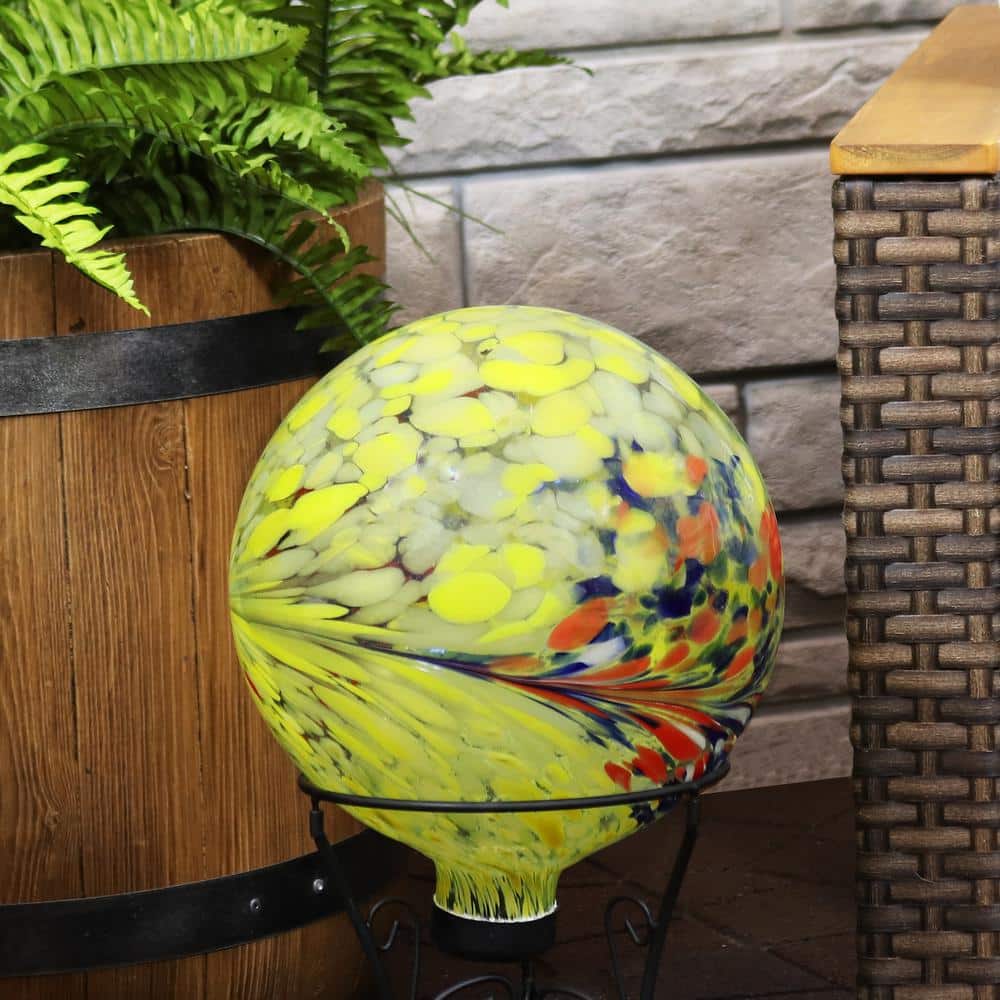 Bright Summer Burst Yellow and Red Glass Gazing Globe Set