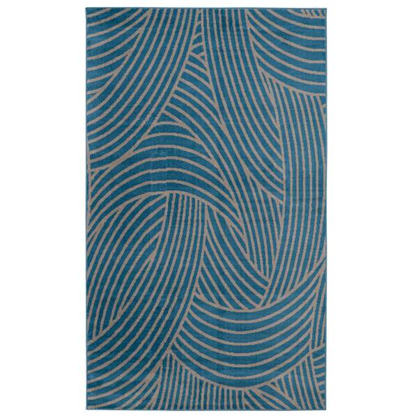 Linon Home Decor Kobe Binya Blue and Light Grey 6 ft. 5 in. x 9 ft. 3 in. Area Rug