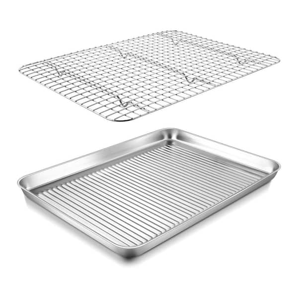 2-Piece Stainless Steel Silver Baking Sheet and Cooling Rack Set Nonstick Oven Safe Dishwasher Safe Easy Clean