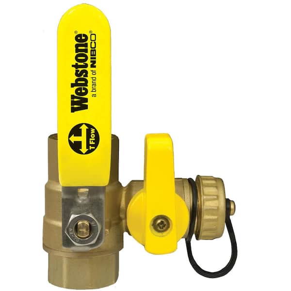 Webstone, a brand of NIBCO 1/2 in. Forged Brass Lead-Free IPS Full Port Ball Valve FIP with Hi-Flow Hose Drain & Reversible Handle