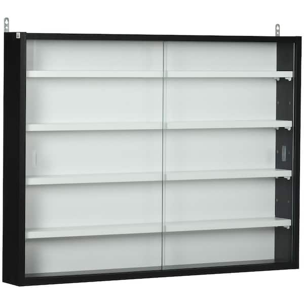 3.80 in. W x 3.80 in. D x 23.50 in. H Bathroom Storage Wall Cabinet in Black with 4 Shelves and 2 Glass Door