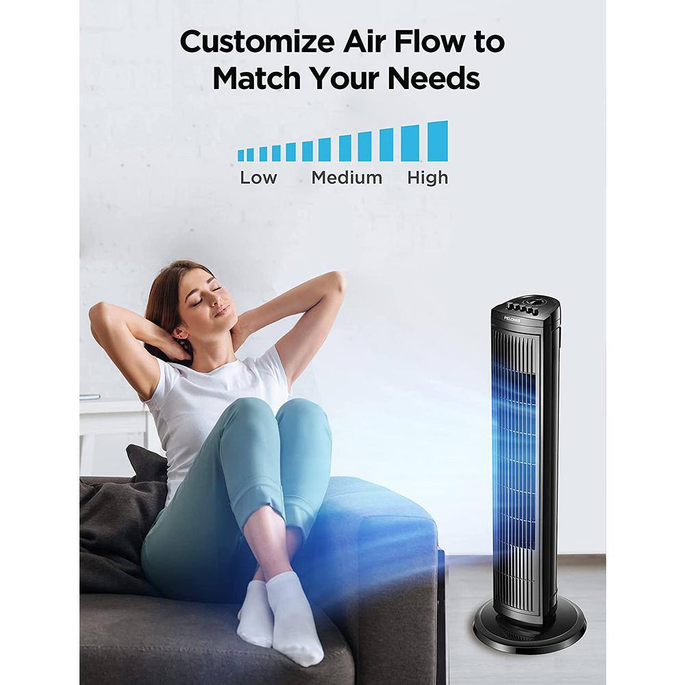 Pelonis 30-Inch Black Oscillating Tower Fan with Timer