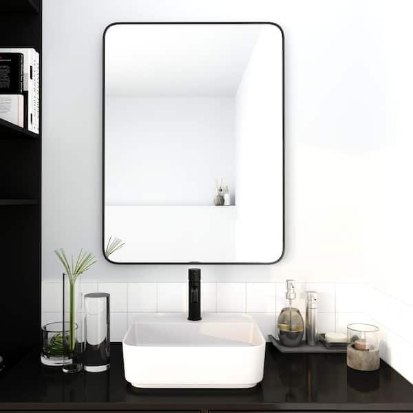 Aoibox 24 in. W x 32 in. H Rectangular Metal Framed Wall Bathroom Vanity Mirror in Black