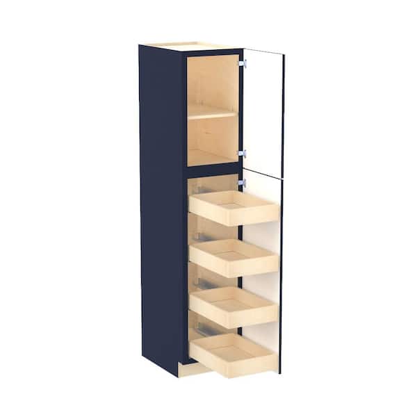 Home Decorators Collection Franklin 18 in. W x 24 in. D x 84 in. H Assembled Plywood Pantry Kitchen Cabinet in Vessel Blue with 4ROT Soft Close RH