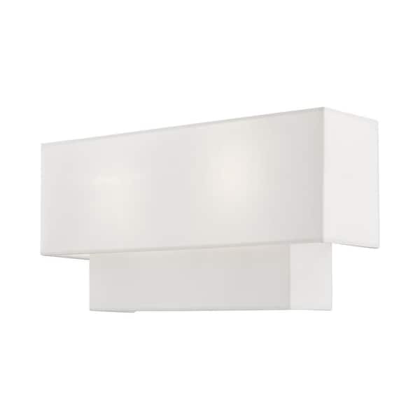 Livex Lighting ADA Wall Sconce 16 in. 2-Light Brushed Nickel ADA Wall Sconce with Off-White Shade