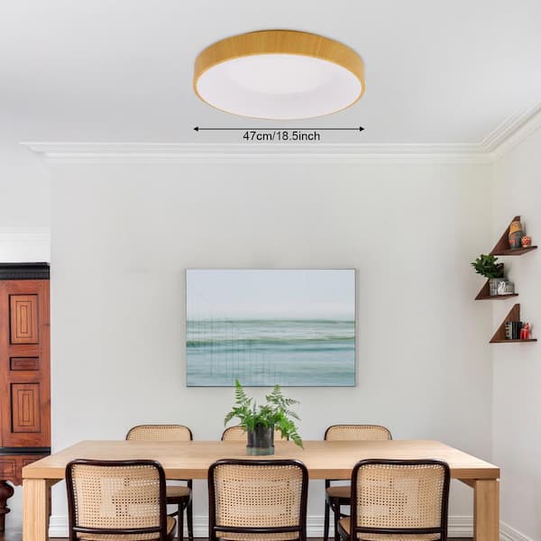 OUKANING 18.5 in. 1-Light Modern Wood 3 Colors Selectable LED