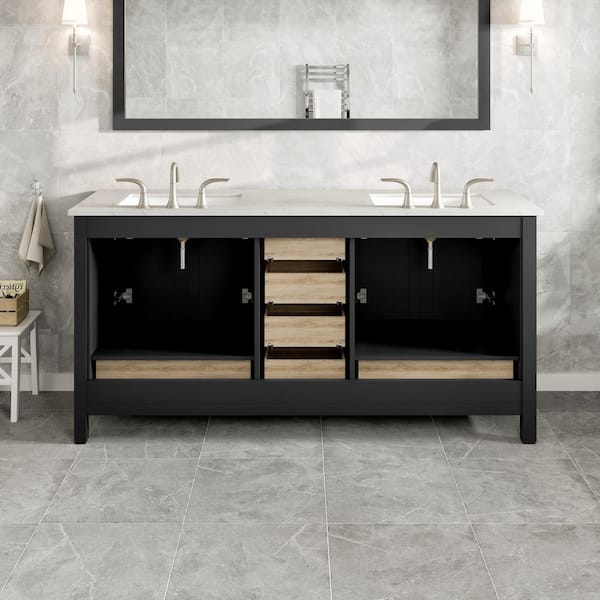 Eviva Aberdeen 72 in. W x 22 in. D x 34 in. H Double Sink Freestanding Bath Vanity in Espresso with White Carrara Quartz Top