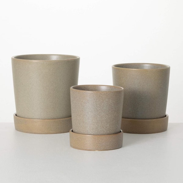 SULLIVANS 8 in., 7.25 in. & 6 in. Sand Indoor/Outdoor Planter With Saucer Set of 3, Ceramic