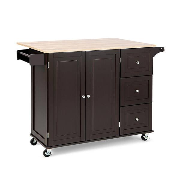 ANGELES HOME 53 1/2 in. Rubber Wood Kitchen Island Trolley Cart with ...