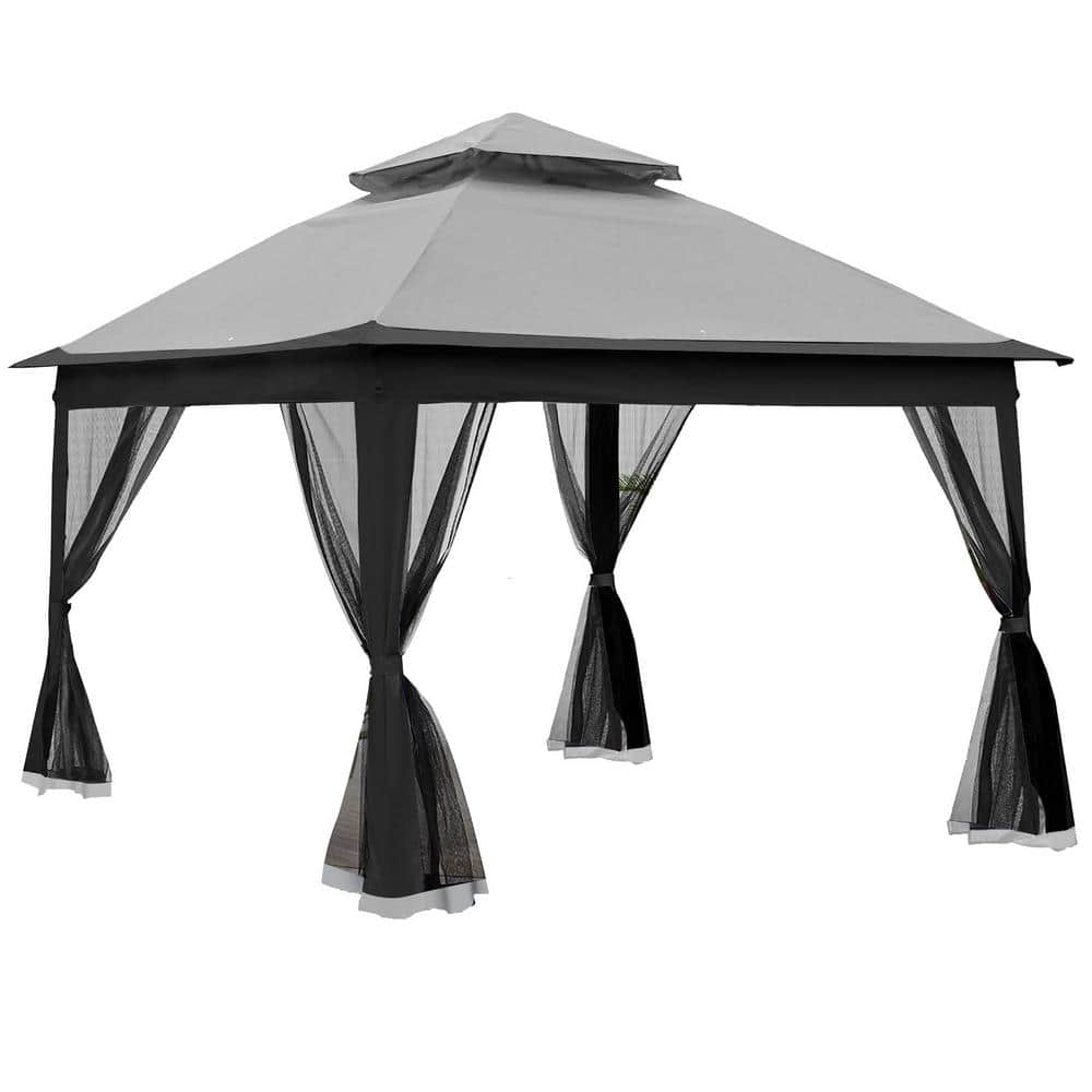 11 ft. x 11 ft. Outdoor Grey Pop-Up Gazebo Canopy with Removable Zipper Net