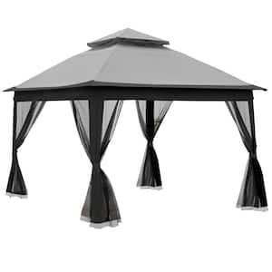 11 ft. x 11 ft. Outdoor Grey Pop-Up Gazebo Canopy with Removable Zipper Net Suitable for Patio Backyard, Garden, Camping