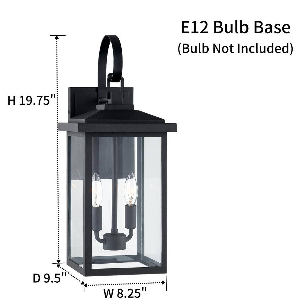 Kawoti 19.75" Black Glass 2-Light Outdoor Wall Lantern