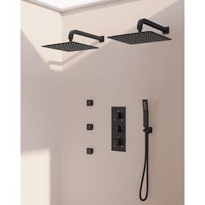 12 in. and 12 in. ZenithRain Shower System 8-Spray Dual Wall Mount Fixed and Handheld Shower Head 2.5 GPM in Matte Black