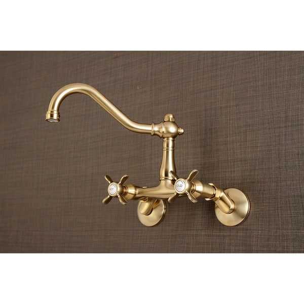 Essex 2-Handle Wall-Mount Standard Kitchen Faucet in Brushed Brass