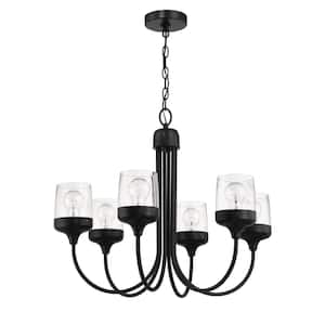 Wrenn 6-Light Flat Black Finish w Clear Glass Transitional Chandelier for Kitchen Dining Foyer No Bulb Included
