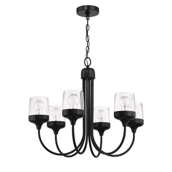 CRAFTMADE Wrenn 6-Light Flat Black Finish w Clear Glass Transitional Chandelier for Kitchen Dining Foyer No Bulb Included
