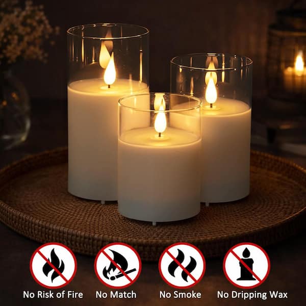 DANCYHOME H5/6/7 in. x W3 in. LED Pillar White Real Wax Dimmable