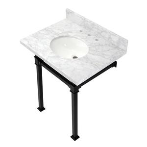 Monarch 30 in. Carrara Marble Console Sink in Marble White/Matte Black