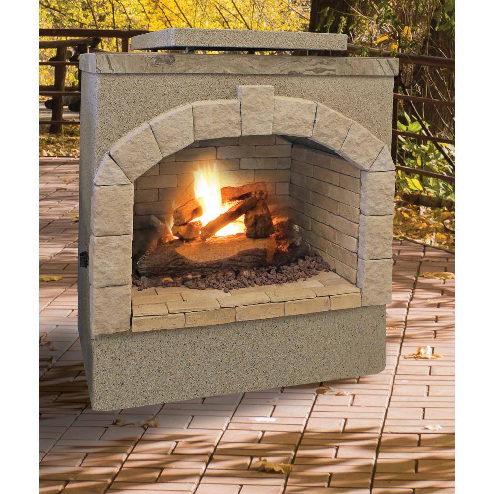 59" Stone and Stucco Propane Gas Outdoor Fireplace