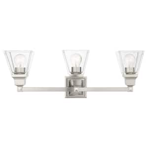 Chadbdurne 25.25 in. 3-Light Brushed Nickel Vanity Light with Clear Glass
