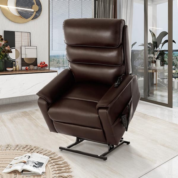 Brown Faux Leather Power Lift Recliner Chair with Vibration Massage and Lumbar Heat