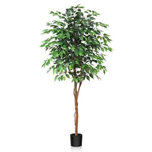 6 ft. Artificial Ficus Tree with Natural Wood Trunk and Silk Leaves in Pot