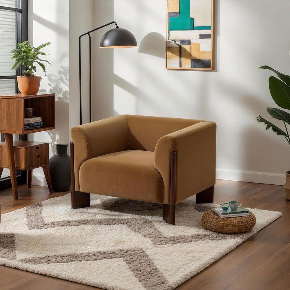 Luxury 41 in. Flared Arm Velvet Rectangle 1-Seater Sofa for Living Room in Orange with Solid Wood Leg (Set of 1) price history on PriceWatchPro