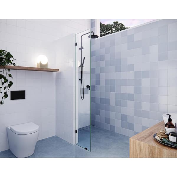 Vela 18 in. W x 78 in. H Frameless Fixed Single Panel Shower Door in Matte Black Without Handle