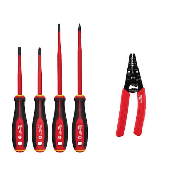 1000V Insulated Slim Tip Screwdriver Set with 10-18 AWG Comfort Grip Wire Stripper and Cutter (5-Piece)