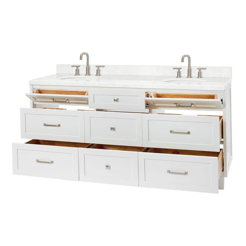 White Double Sink Bathroom Vanity with Carrara Quartz Top