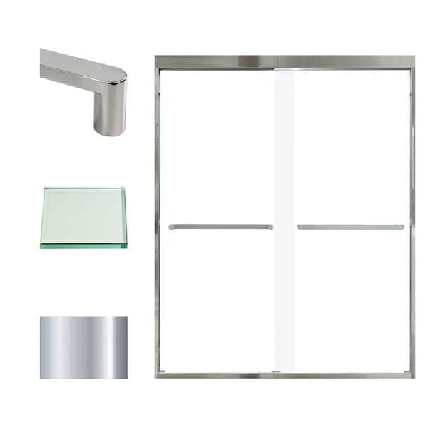 Transolid Frederick 59 in. W x 76 in. H Sliding Semi-Frameless Shower Door in Polished Chrome with Clear Glass