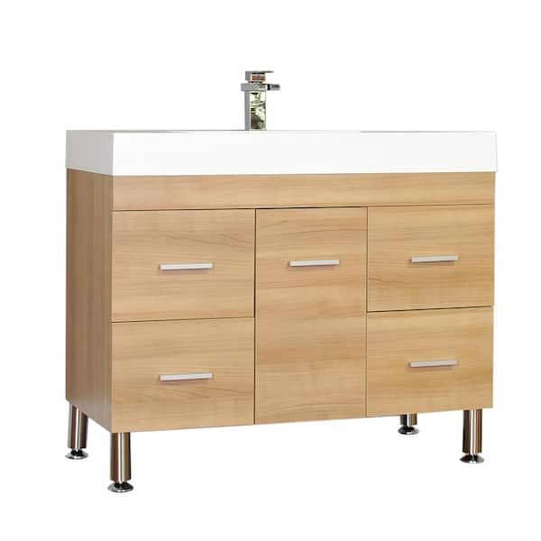 Unbranded The Modern 39.25 in. W x 18.75 in. D Bath Vanity in Light Oak with Acrylic Vanity Top in White with White Basin