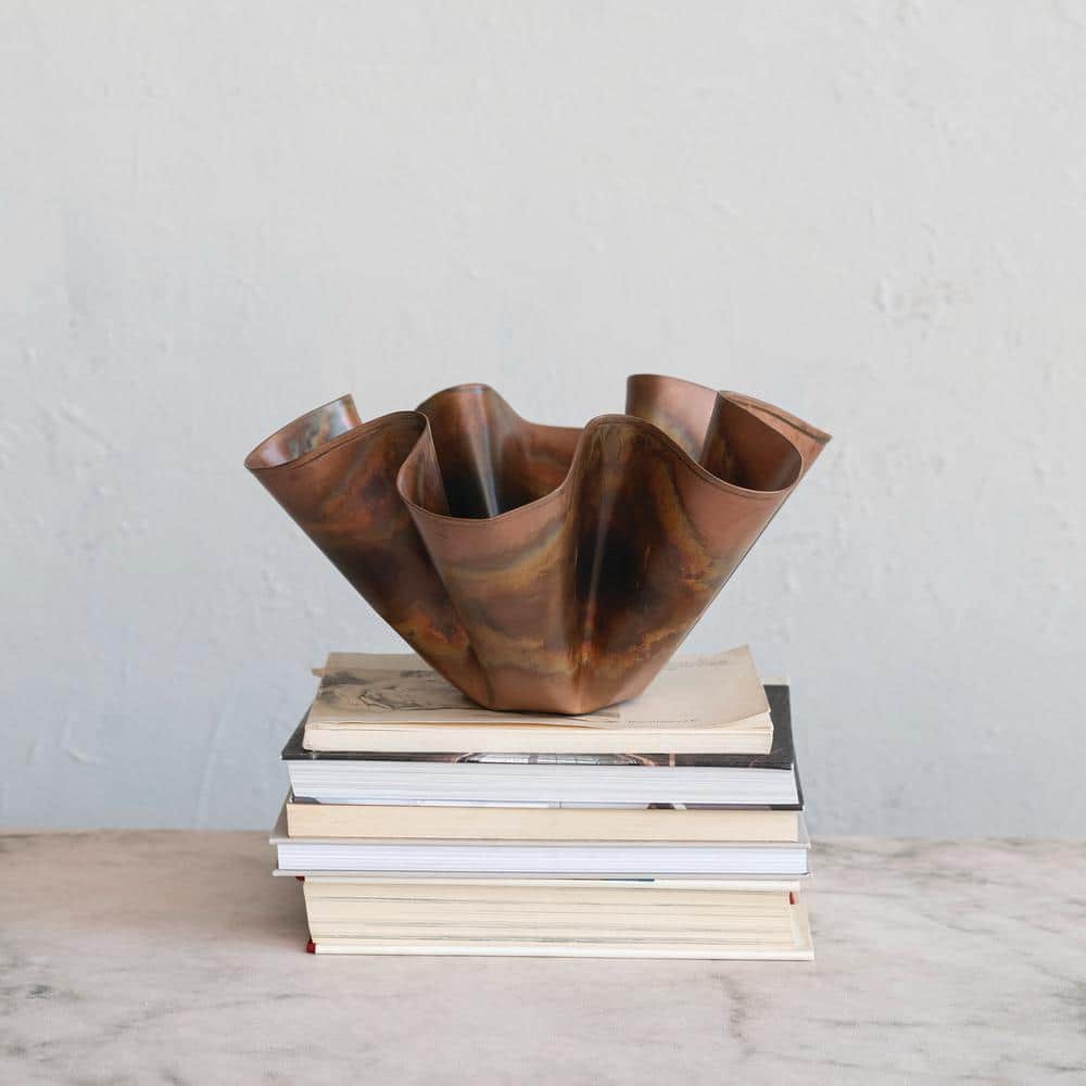 Oxidized Copper Metal Organic Shaped Planter Bowl