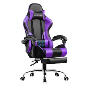 Faux Leather Gaming Chair Adjustable Height Computer Chair Purple Game Chair with Footrest, Headrest