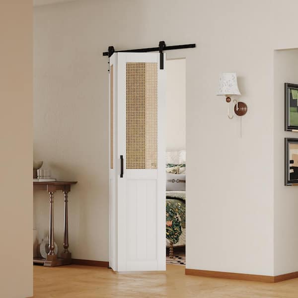 36 in. x 84 in. White, Webbing and Wood, MDF, Solid Core, Composite Bi-fold Door with Barn Door Hardware