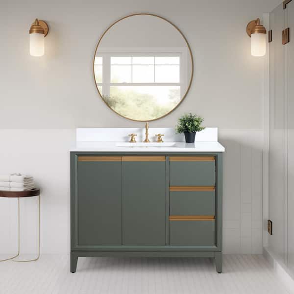 42 in. W x 22 in. D x 34 in. H Single Sink Bathroom Vanity in Vintage Green with Engineered Marble Top