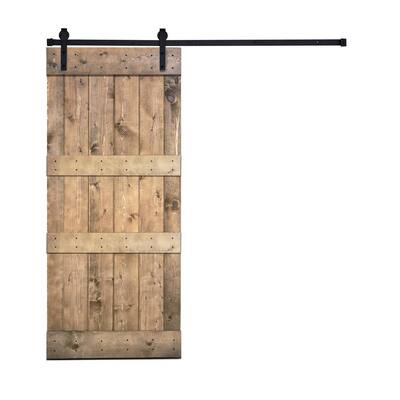 D2 Series 36 in. x 84 in.12 Panel Dark Walnut Painted Wood Sliding Door with Installation Hardware Kit