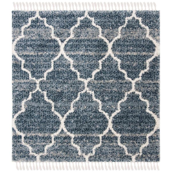 SAFAVIEH Melrose Shag Navy/Ivory 7 ft. x 7 ft. Square Abstract Area Rug