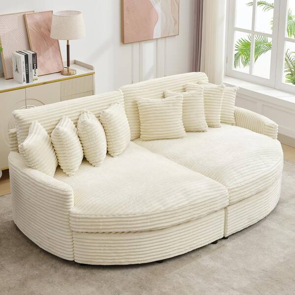 JEAREY 100.78 in. Beige Corduroy Detachable Sofa with Eight
