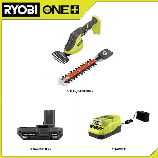 RYOBI ONE+ 18V Cordless Grass Shear and Shrubber Trimmer with 2.0 Ah Battery and Charger - 3