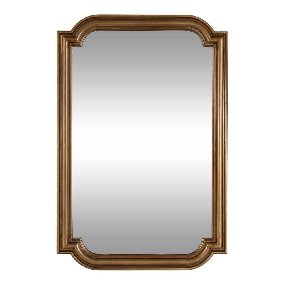 Gold Scalloped Rectangular Wood Bathroom Vanity Mirror
