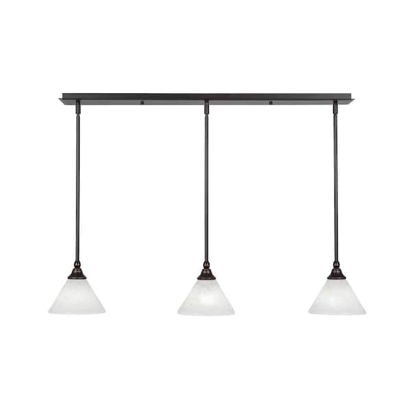 Unbranded Livingston 100-Watt 3 Light Dark Granite Linear Pendant Light with 7 in. Gold Ice Glass Shades No Bulbs Included