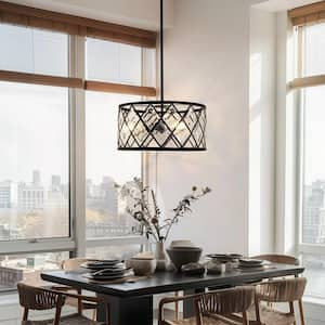 3-Light Black Pendant with Crystal,Modern Chandelier for Living Room,Kitchen Island