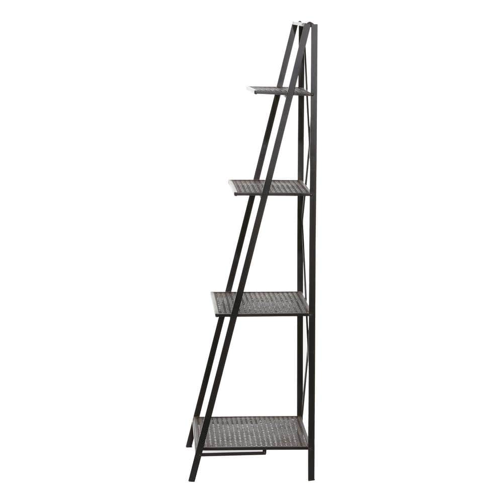 Modern Industrial Black Metal 4-Tier Ladder Bookshelf