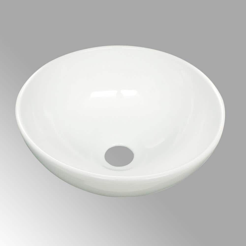 White Ceramic Round Above-Counter Vessel Sink, 11.25"