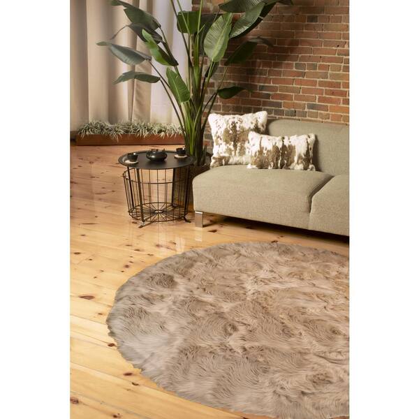 Soft Fluffy Faux Fur Rug - Washable Shaggy Fur Rugs, Small Round