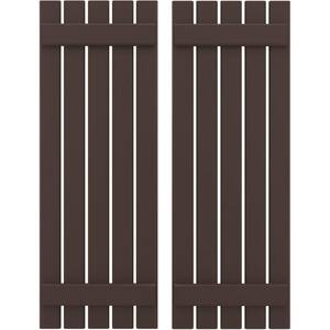 19-1/2 in. W x 34 in. H Americraft 5-Board Exterior Real Wood Spaced Board and Batten Shutters in Raisin Brown