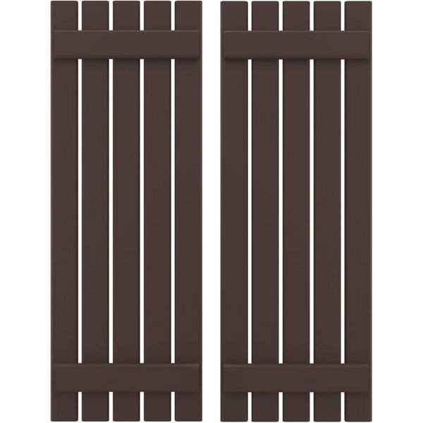 Ekena Millwork 19-1/2 in. W x 47 in. H Americraft 5-Board Exterior Real Wood Spaced Board and Batten Shutters in Raisin Brown